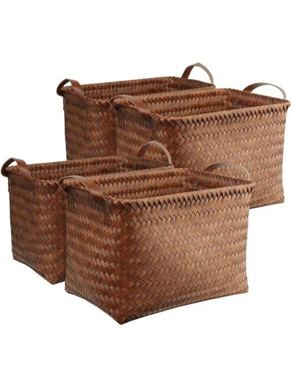 Large Wicker Storage Baskets Set of 4 Handwoven Laundry Closet Organizer Bins